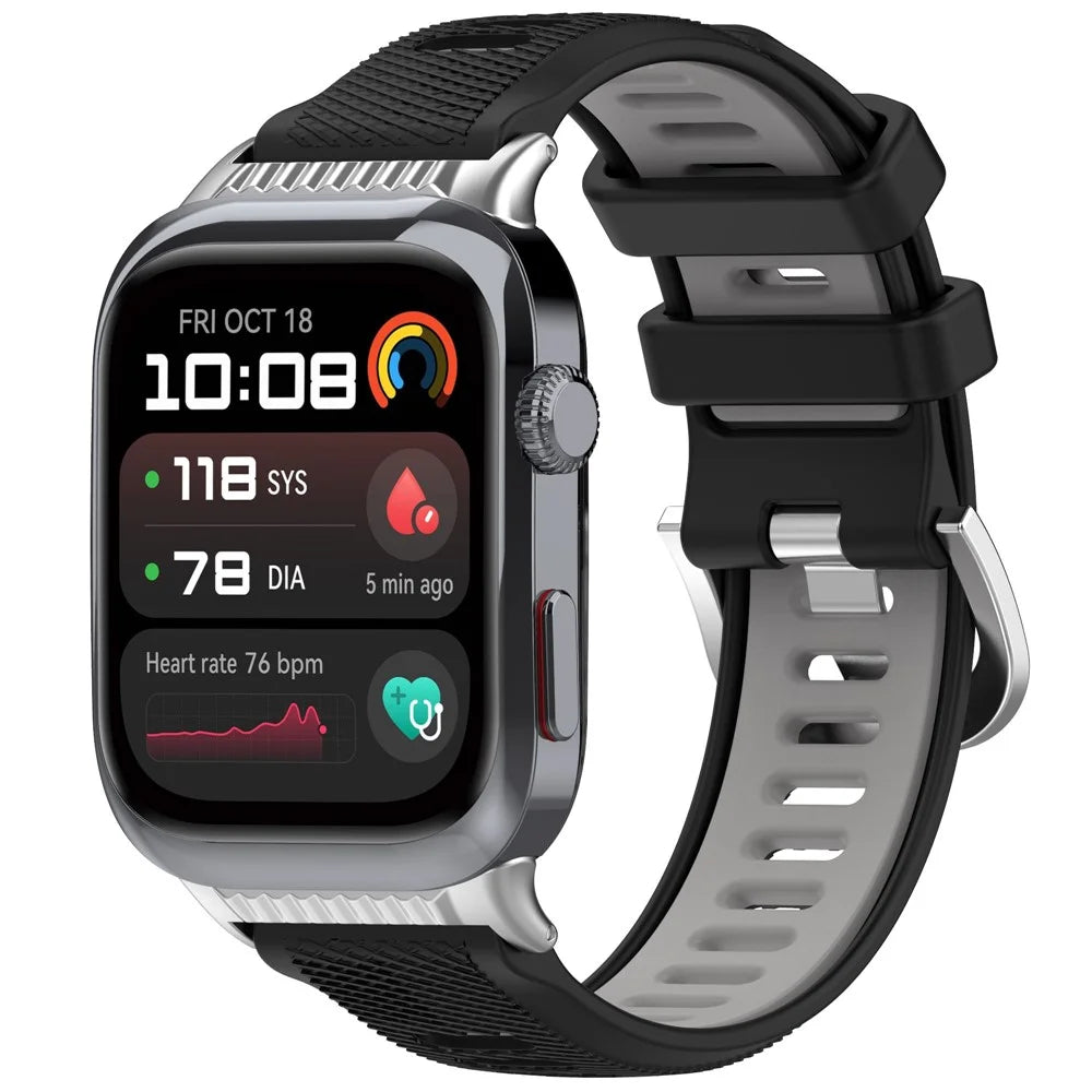 For Huawei Watch D2 Dual Color Smartwatch Band Sports Silicone Strap - Black+Grey - 3