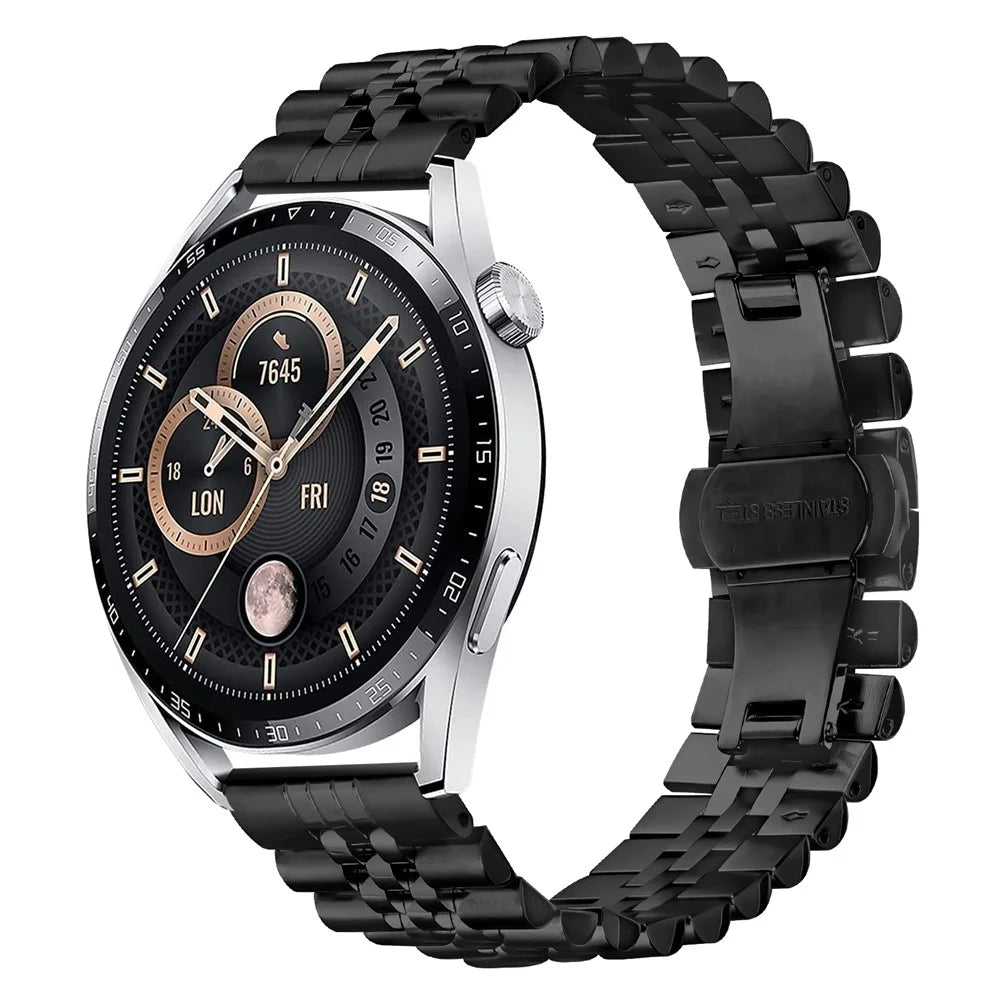 For Samsung Galaxy Watch 46mm Wrist Band 5-Bead Stainless Steel Butterfly Clasp Watch Strap - Black - 3
