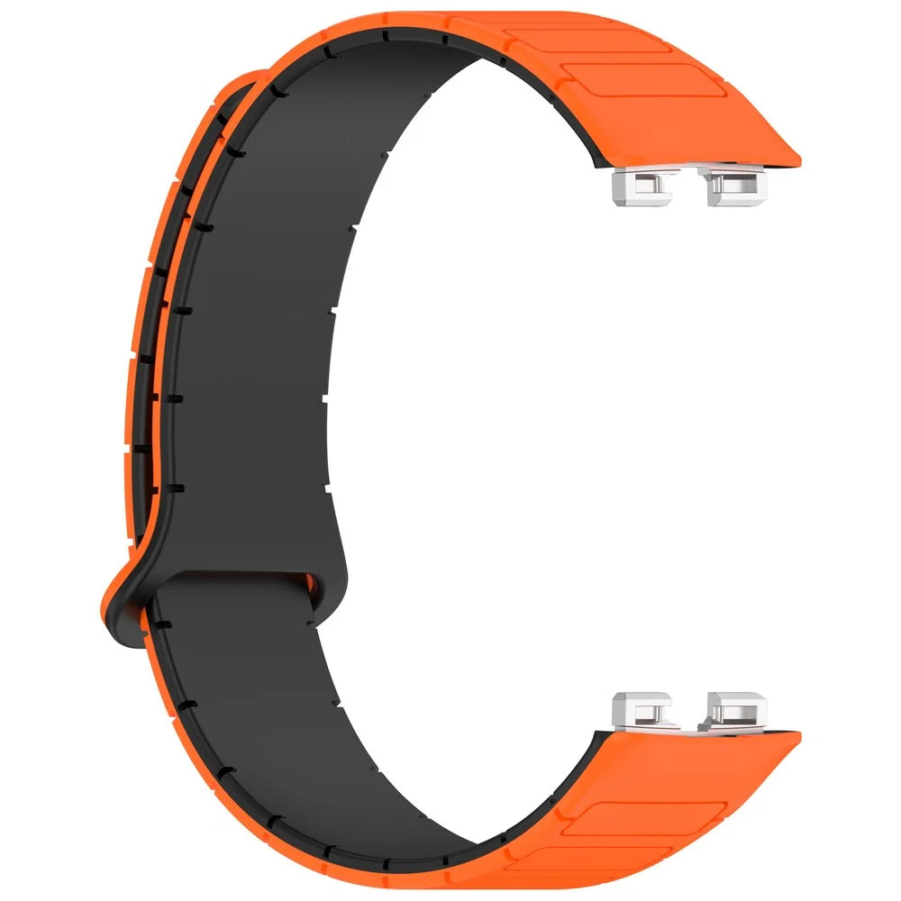 Watch Band For Huawei Band 10  /  9  /  8 Magnetic Dual-Color Silicone Strap - Orange  /  Black - 3