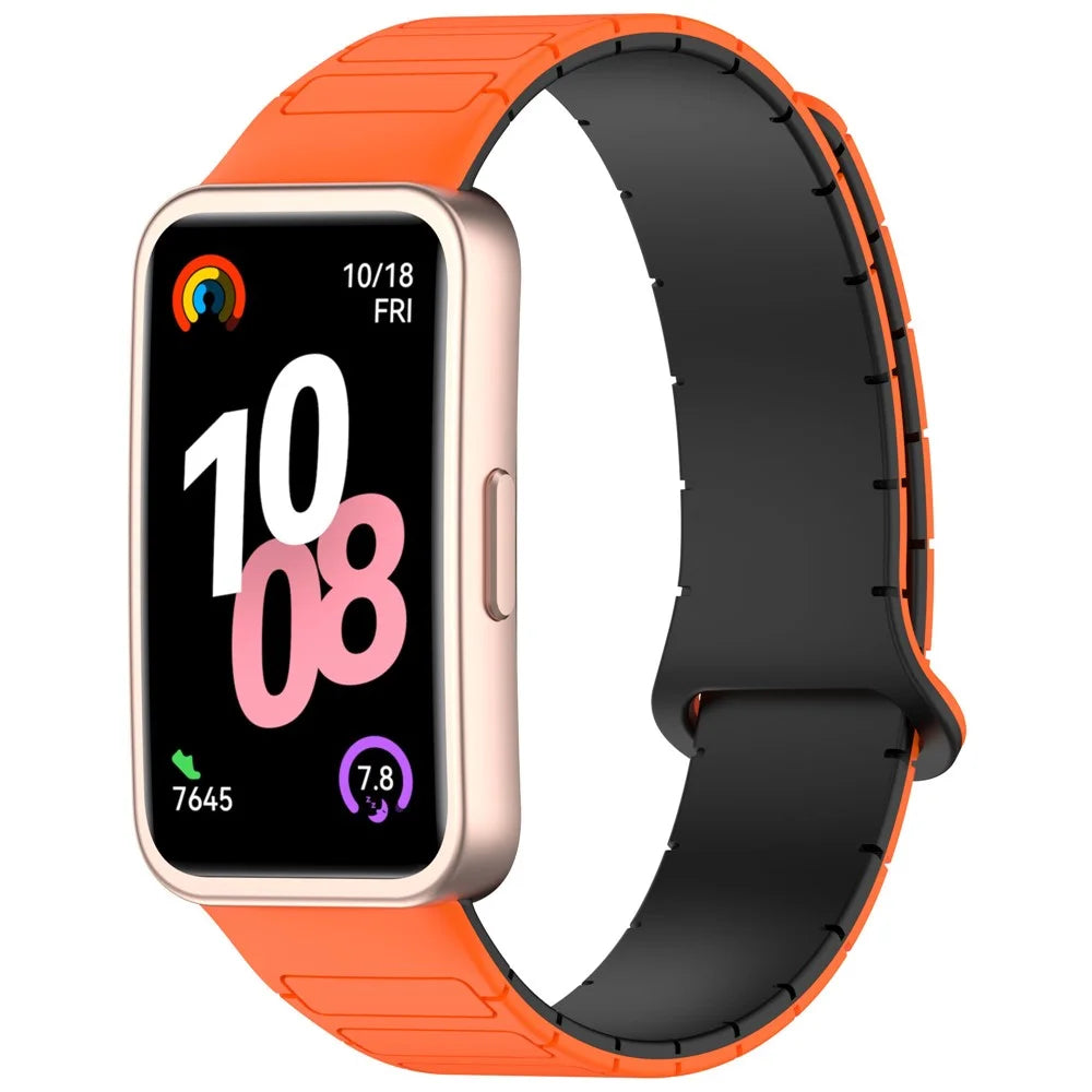 Watch Band For Huawei Band 10  /  9  /  8 Magnetic Dual-Color Silicone Strap - Orange  /  Black - 4