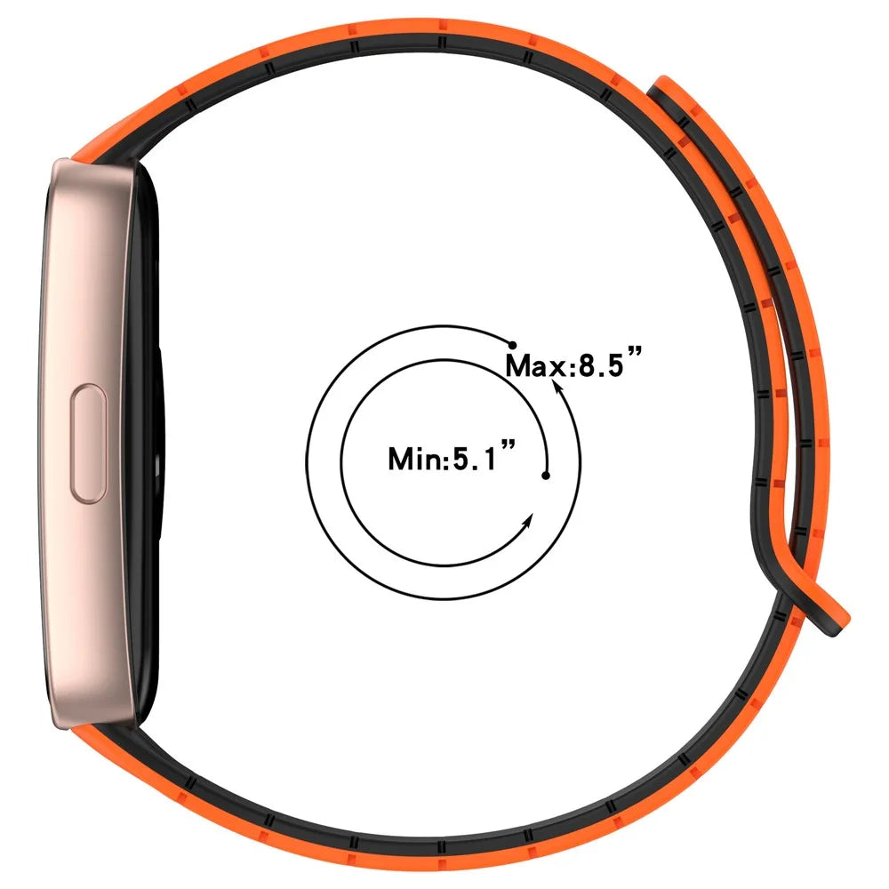 Watch Band For Huawei Band 10  /  9  /  8 Magnetic Dual-Color Silicone Strap - Orange  /  Black - 7