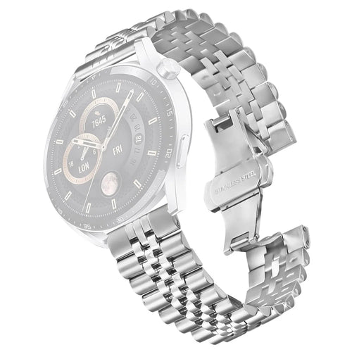 For Samsung Galaxy Watch 46mm Wrist Band 5-Bead Stainless Steel Butterfly Clasp Watch Strap - Silver - 1