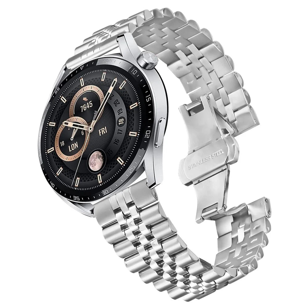 For Samsung Galaxy Watch 46mm Wrist Band 5-Bead Stainless Steel Butterfly Clasp Watch Strap - Silver - 2