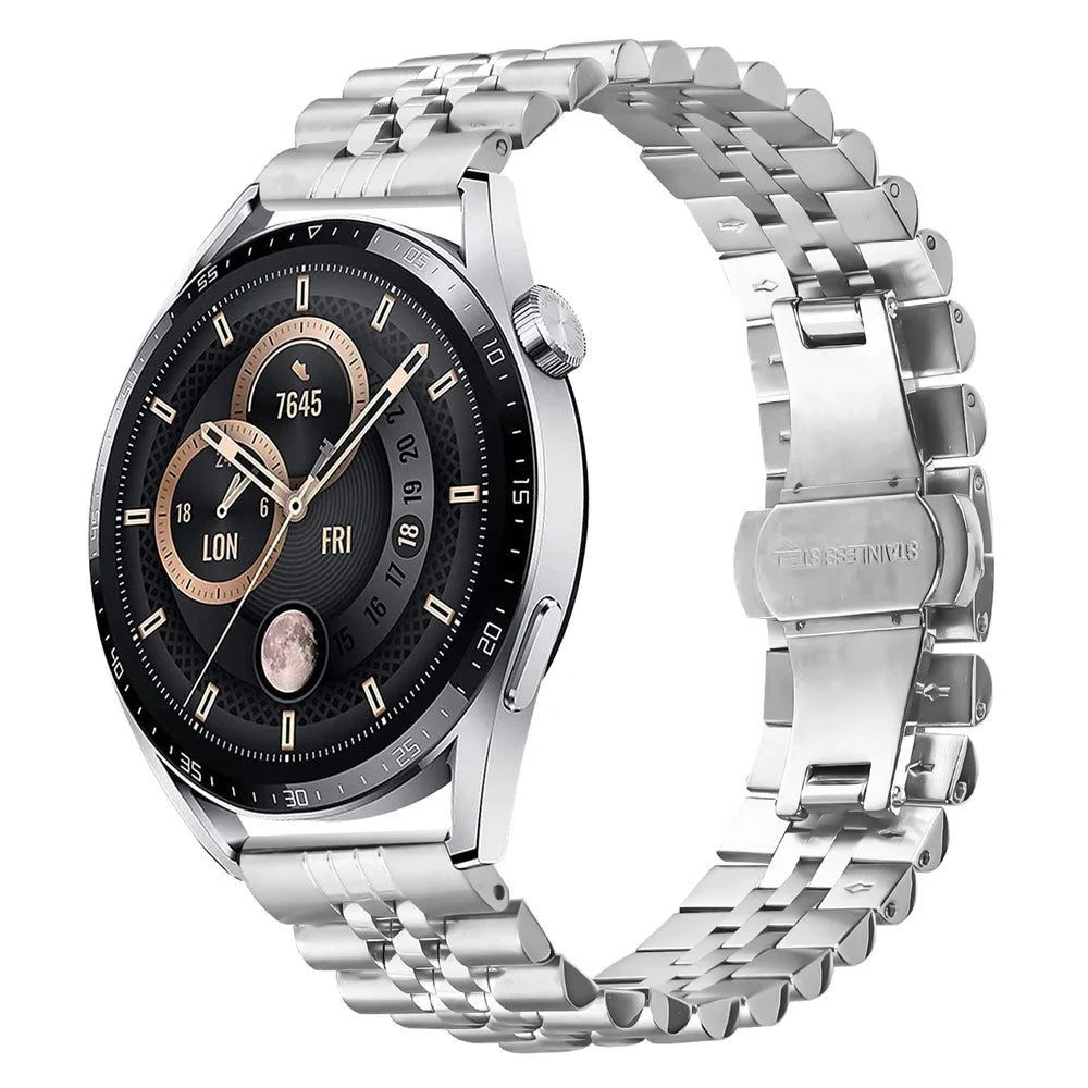 For Samsung Galaxy Watch 46mm Wrist Band 5-Bead Stainless Steel Butterfly Clasp Watch Strap - Silver - 3