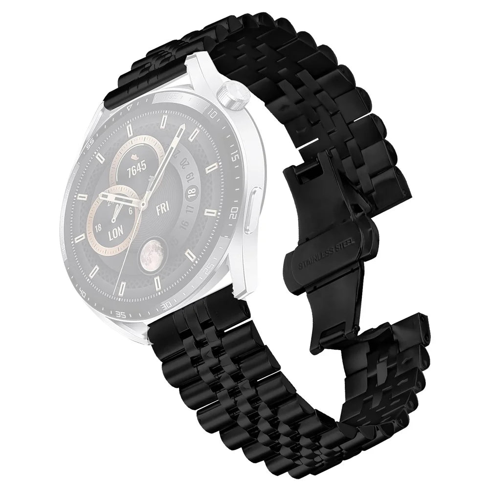 For Huawei Watch Ultimate Wrist Band 5-Bead Stainless Steel Butterfly Clasp Watch Strap - Black - 1