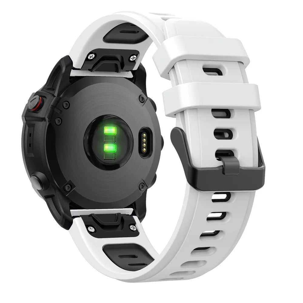 Dual Color Quick Release Silicone Replacement Watchband Bracelet Strap for Garmin Fenix 7X/6X Sapphire GPS/6X Pro/6X GPS/5X GPS/5X Plus - White / Black - 1
