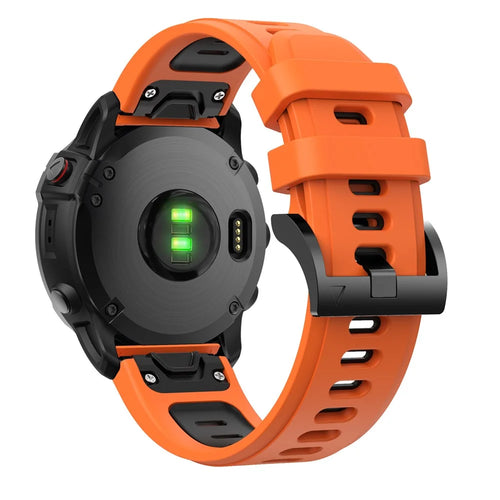 Bi-color Adjustable Quick Release Silicone Smart Watch Band Wrist Strap for Garmin Fenix 7X/6X Sapphire GPS/6X Pro/6X GPS/5X GPS/5X Plus - Orange / Black - 1
