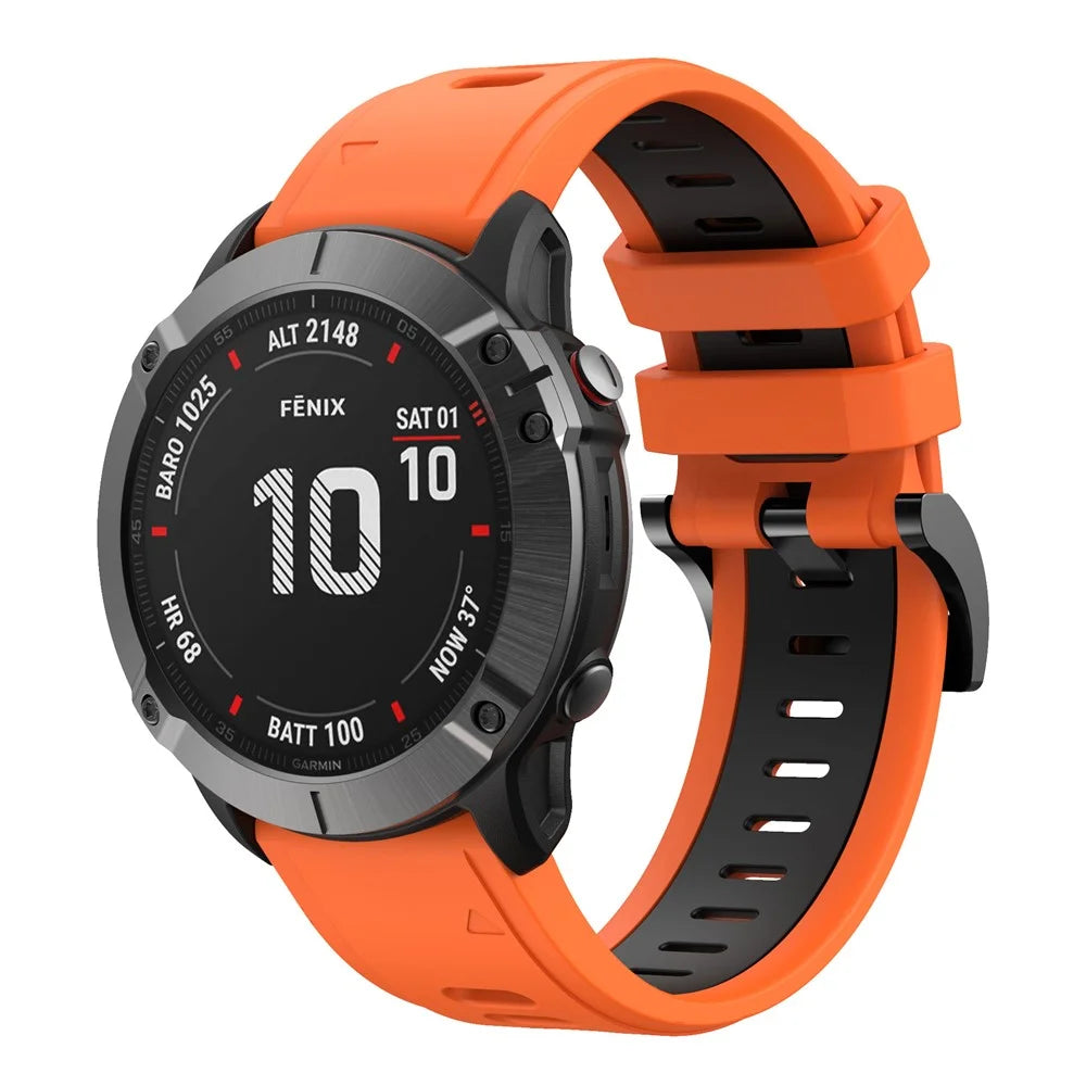 Bi-color Adjustable Quick Release Silicone Smart Watch Band Wrist Strap for Garmin Fenix 7X/6X Sapphire GPS/6X Pro/6X GPS/5X GPS/5X Plus - Orange / Black - 2