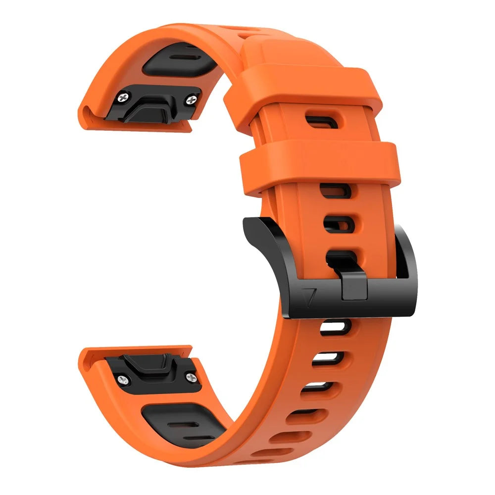 Bi-color Adjustable Quick Release Silicone Smart Watch Band Wrist Strap for Garmin Fenix 7X/6X Sapphire GPS/6X Pro/6X GPS/5X GPS/5X Plus - Orange / Black - 3
