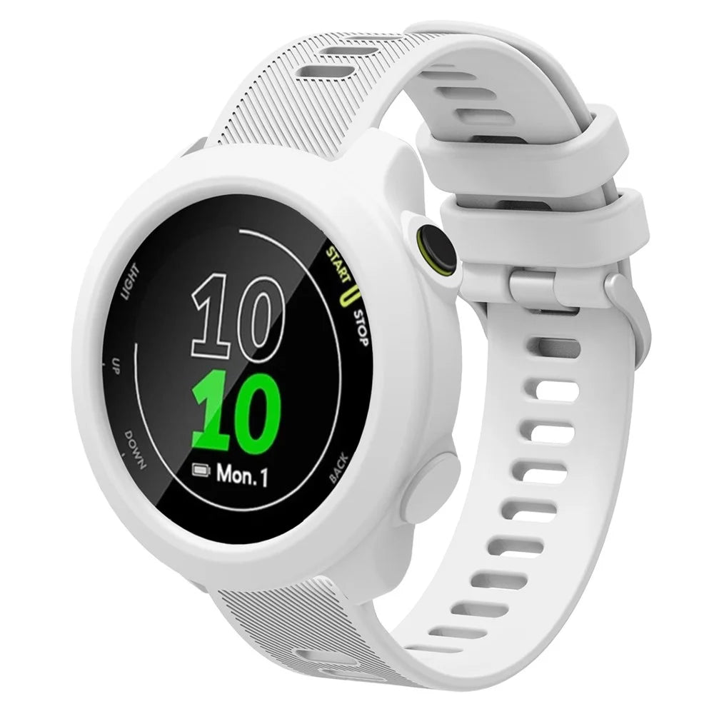 For Garmin Forerunner 158 Silicone Replacement Strap Watch Band with Protective Case - White - 1