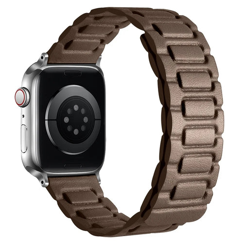 Watch Band For Apple Watch Series 11 10 42mm / 9 8 7 41mm / SE3 SE2 SE 6 5 4 40mm / 3 2 1 38mm 3-Bead Magnetic Leather Strap - Dark Brown - 1