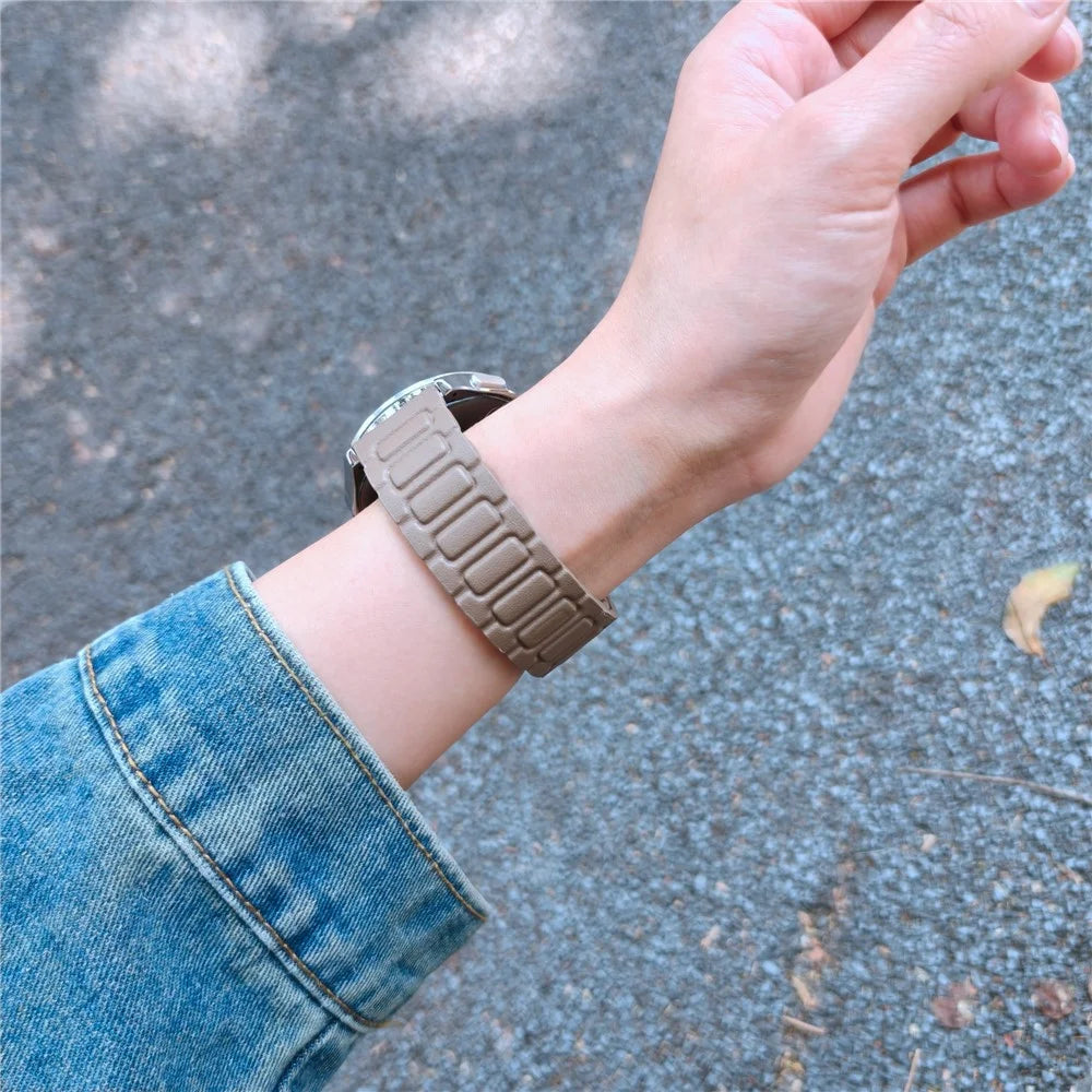 Replacement Watch Band 20mm Universal 3-Bead Magnetic Leather Strap - Tan - 3