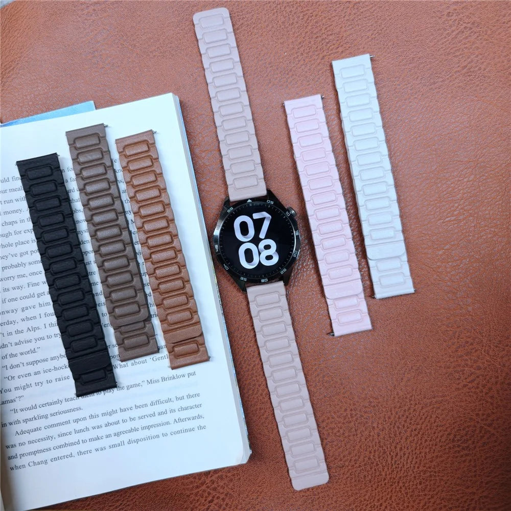 Replacement Watch Band 20mm Universal 3-Bead Magnetic Leather Strap - Tan - 7