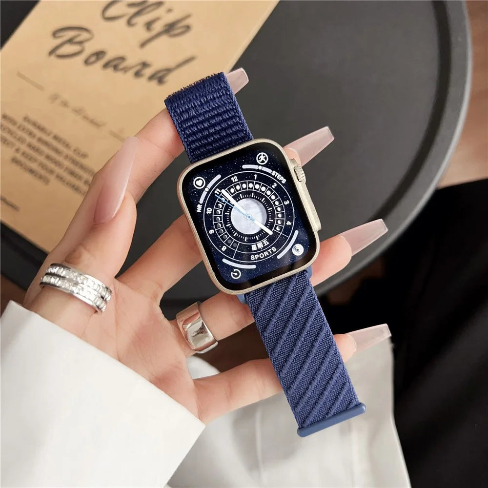 Watch Band for Apple Watch Series 11 10 42mm / 9 8 7 41mm / SE3 SE2 SE 6 5 4 40mm / 3 2 1 38mm Diagonal Stripes Adjustable Nylon Strap - Blue - 2