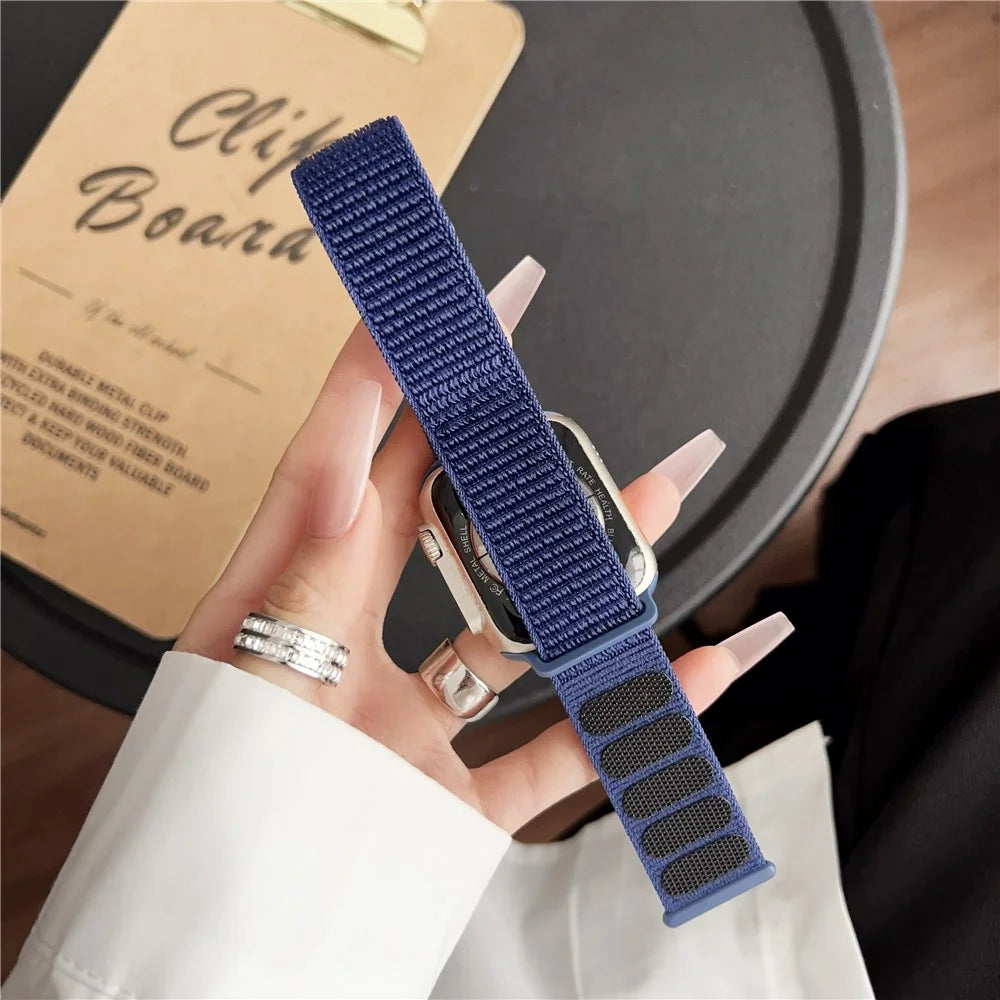 Watch Band for Apple Watch Series 11 10 42mm / 9 8 7 41mm / SE3 SE2 SE 6 5 4 40mm / 3 2 1 38mm Diagonal Stripes Adjustable Nylon Strap - Blue - 3