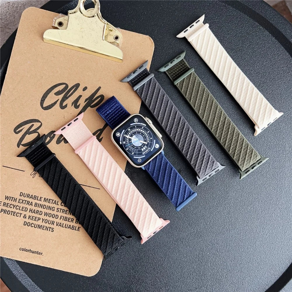 Watch Band for Apple Watch Ultra 3 2 1 49mm / Series 11 10 46mm / 9 8 7 45mm / SE3 SE2 SE 6 5 4 44mm / 3 2 1 42mm Diagonal Stripes Adjustable Nylon Strap - Blue - 6