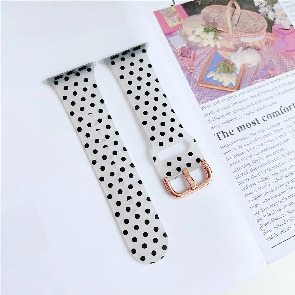 Watch Band for Apple Watch Series 11 10 42mm / 9 8 7 41mm / SE3 SE2 SE 6 5 4 40mm / 3 2 1 38mm Pattern Printed Clear Silicone Strap - Dots - 2