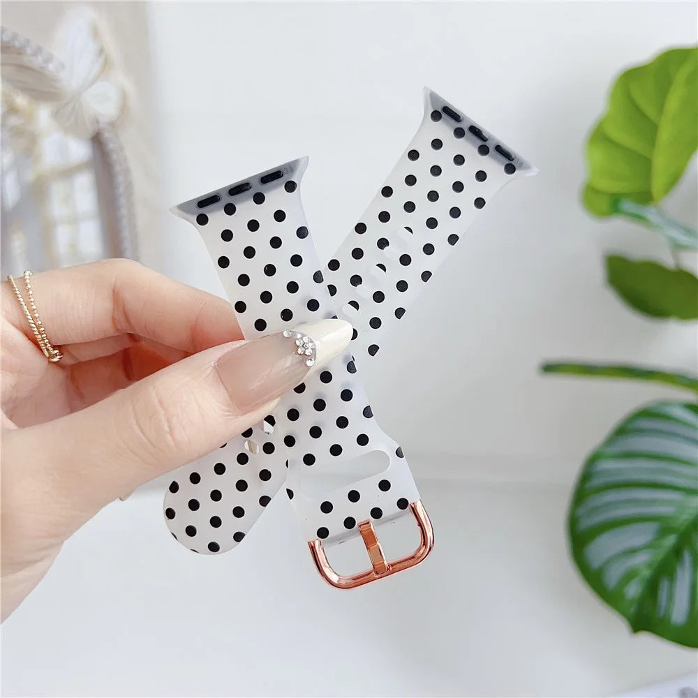 Watch Band for Apple Watch Series 11 10 42mm / 9 8 7 41mm / SE3 SE2 SE 6 5 4 40mm / 3 2 1 38mm Pattern Printed Clear Silicone Strap - Dots - 3