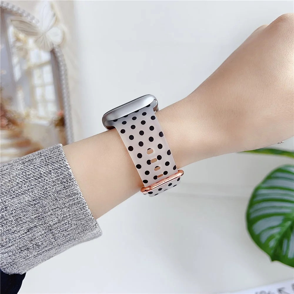 Watch Band for Apple Watch Series 11 10 42mm / 9 8 7 41mm / SE3 SE2 SE 6 5 4 40mm / 3 2 1 38mm Pattern Printed Clear Silicone Strap - Dots - 4