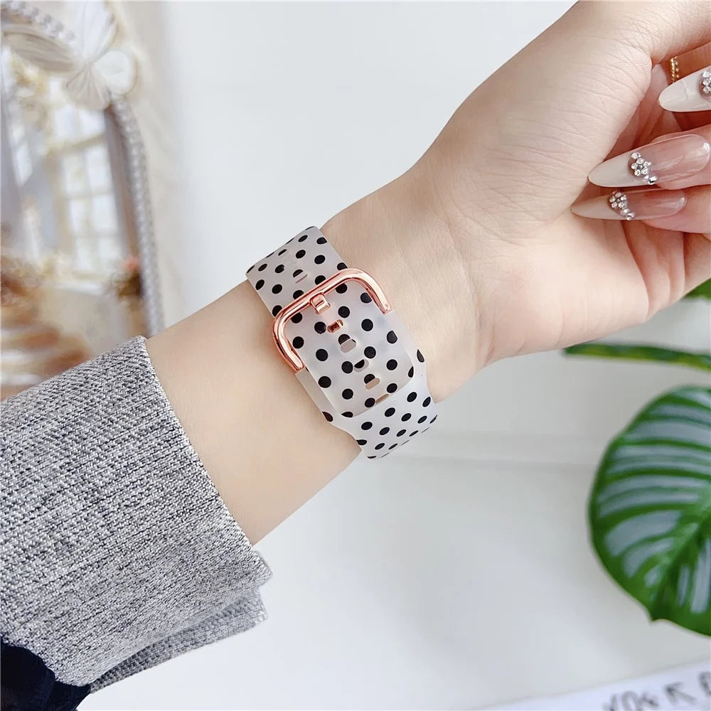 Watch Band for Apple Watch Series 11 10 42mm / 9 8 7 41mm / SE3 SE2 SE 6 5 4 40mm / 3 2 1 38mm Pattern Printed Clear Silicone Strap - Dots - 5