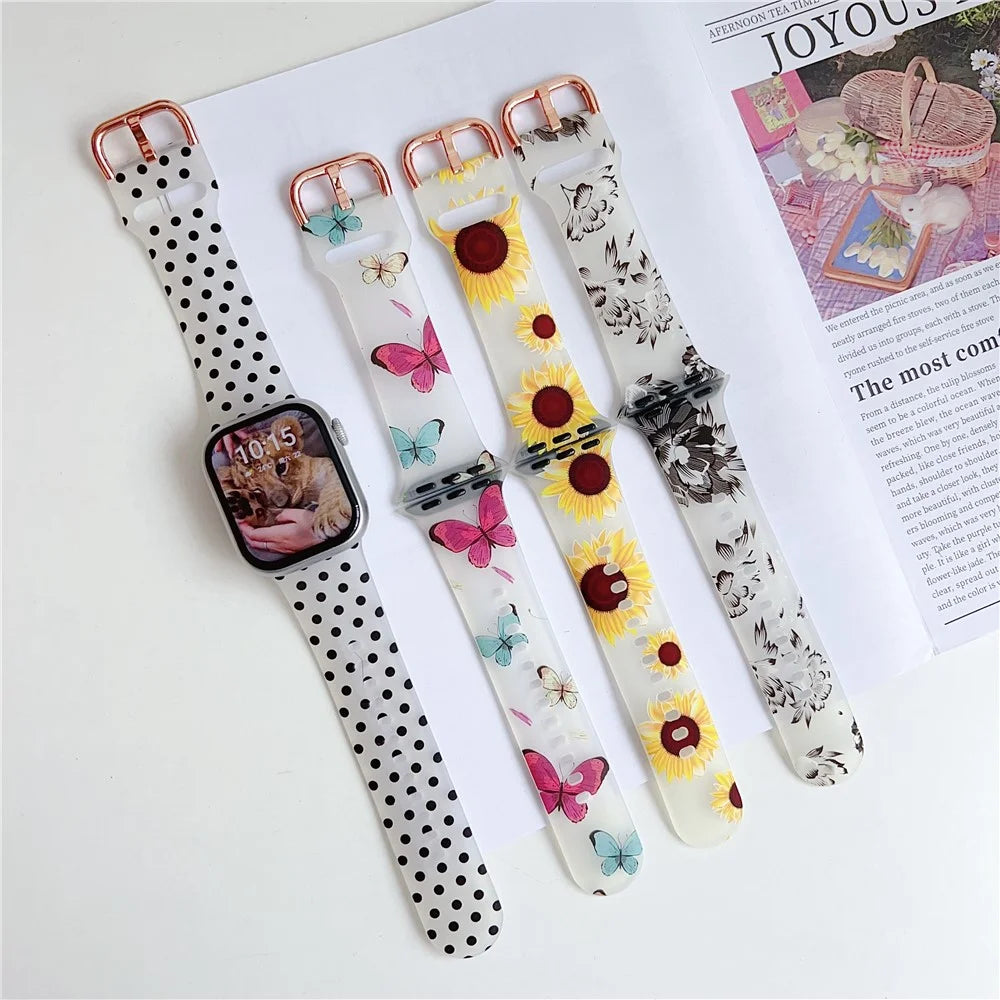 Watch Band for Apple Watch Series 11 10 42mm / 9 8 7 41mm / SE3 SE2 SE 6 5 4 40mm / 3 2 1 38mm Pattern Printed Clear Silicone Strap - Dots - 6