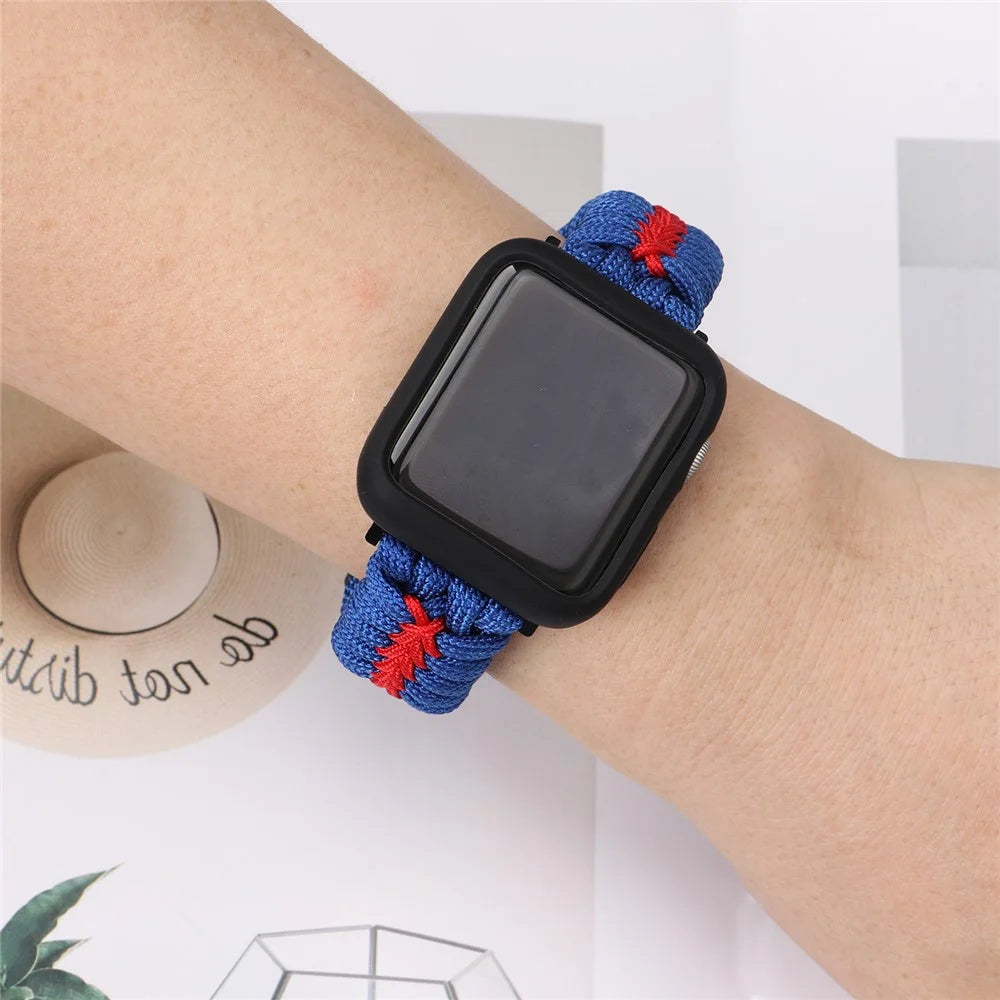 Watch Band for Apple Watch Series 11 10 42mm / 9 8 7 41mm / SE3 SE2 SE 6 5 4 40mm / 3 2 1 38mm Leather + Braided Rope Wrist Strap - Blue - 4
