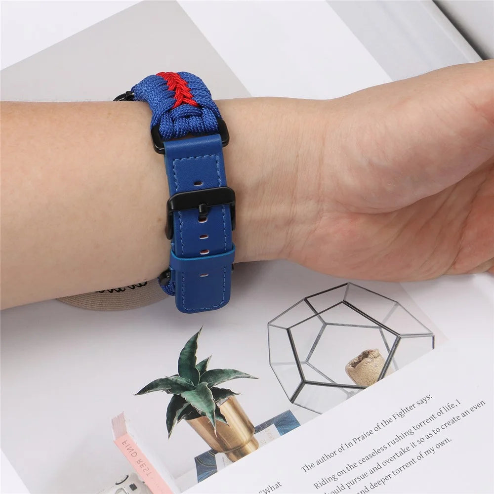Watch Band for Apple Watch Series 11 10 42mm / 9 8 7 41mm / SE3 SE2 SE 6 5 4 40mm / 3 2 1 38mm Leather + Braided Rope Wrist Strap - Blue - 5