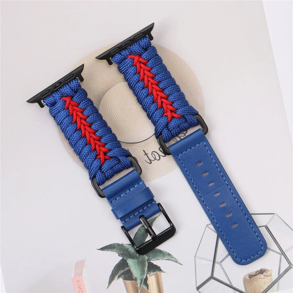 Watch Band for Apple Watch Ultra 3 2 1 49mm / Series 11 10 46mm / 9 8 7 45mm / SE3 SE2 SE 6 5 4 44mm / 3 2 1 42mm Leather + Braided Rope Wrist Strap - Blue - 1