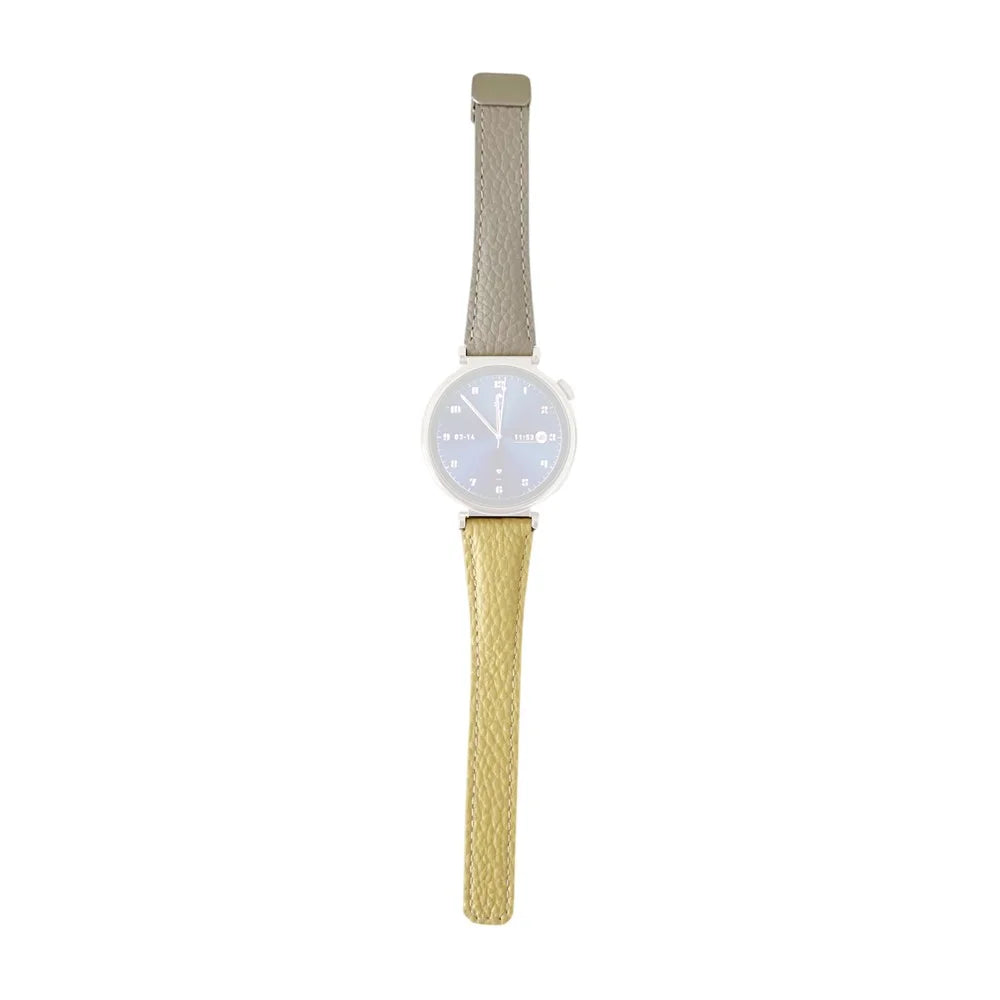 For Huawei Watch GT 5 41mm Genuine Cow Leather Watch Band 18mm Replace Strap with Magnetic Clasp - Grey+Yellow - 1