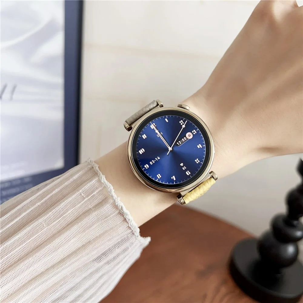 For Huawei Watch GT 5 41mm Genuine Cow Leather Watch Band 18mm Replace Strap with Magnetic Clasp - Grey+Yellow - 4