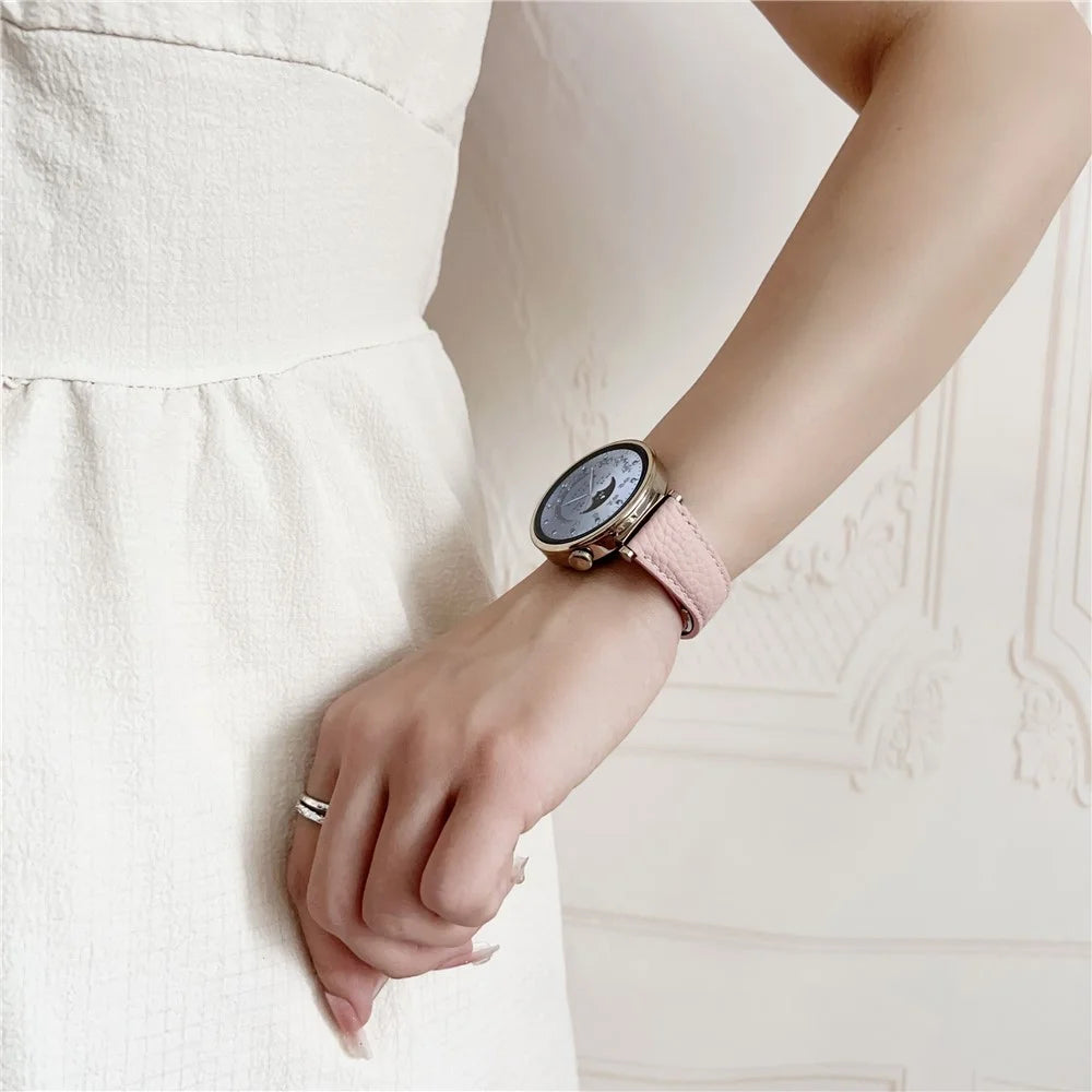 For Huawei Watch GT 5 41mm Genuine Cow Leather Watch Band 18mm Replace Strap with Magnetic Clasp - Grey+Yellow - 7