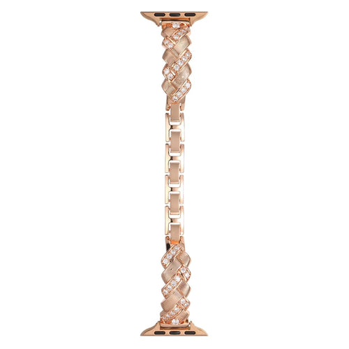 Copper Watch Strap for Apple Watch Ultra 3 2 1 49mm / Series 11 10 46mm / 9 8 7 45mm / SE3 SE2 SE 6 5 4 44mm / 3 2 1 42mm Wheat Ear Zircon Bracelet Band - Rose Gold - 1