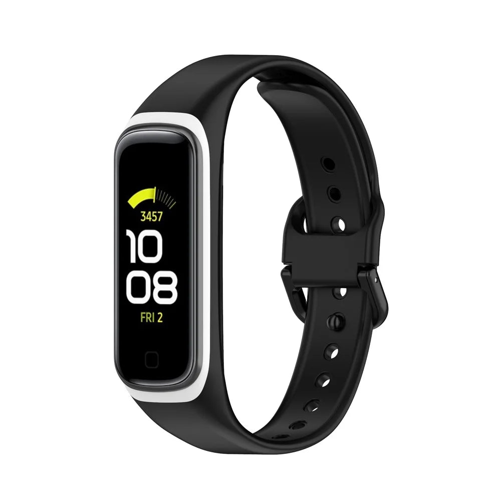 Bi-color Silicone Watch Band Replacement Strap for Samsung Galaxy Fit2 SM-R220 - Black/White - 2