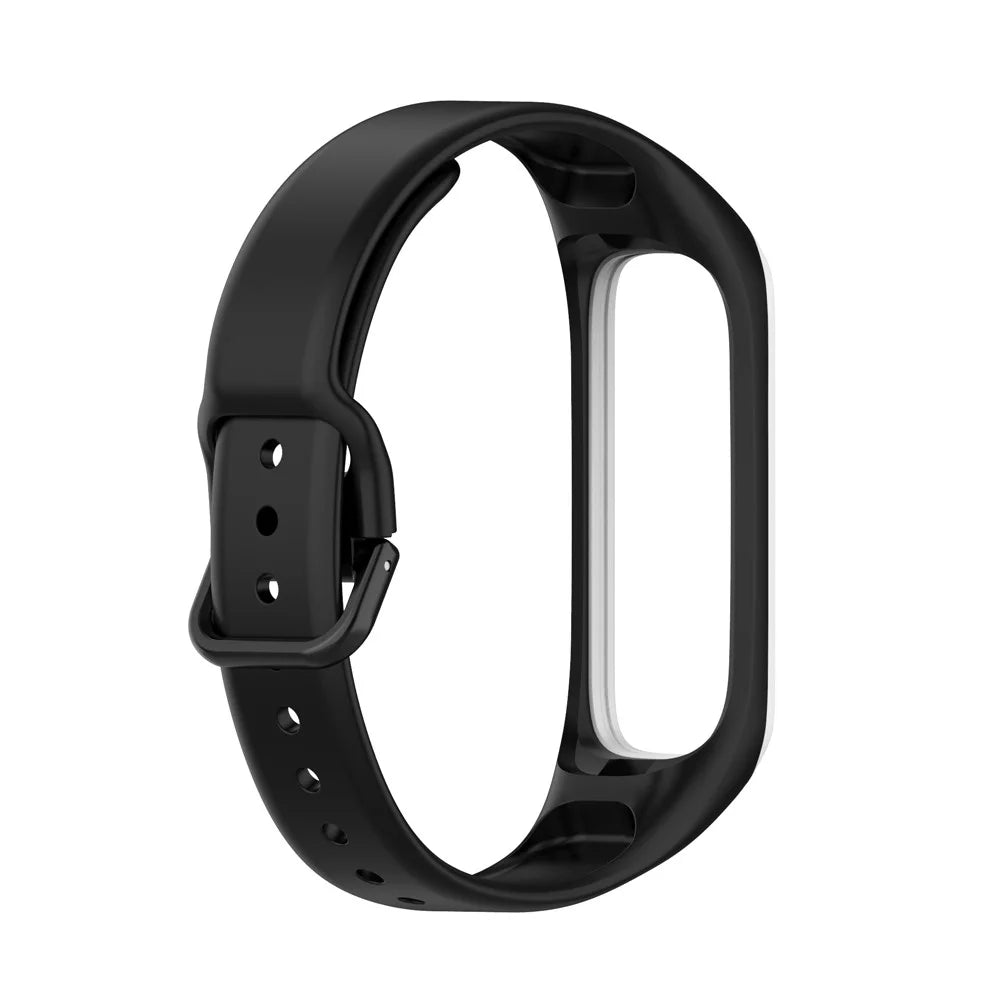 Bi-color Silicone Watch Band Replacement Strap for Samsung Galaxy Fit2 SM-R220 - Black/White - 4