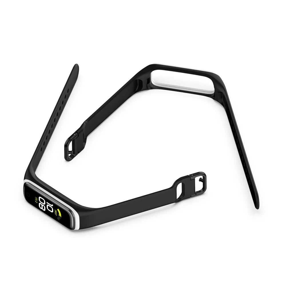 Bi-color Silicone Watch Band Replacement Strap for Samsung Galaxy Fit2 SM-R220 - Black/White - 5