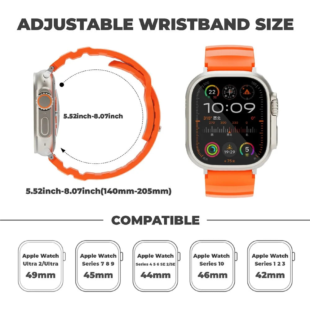 Fluorubber Strap for Apple Watch Series 11 10 42mm / 9 8 7 41mm / SE3 SE2 SE 6 5 4 40mm / 3 2 1 38mm Adjustable Watch Band - Orange - 7