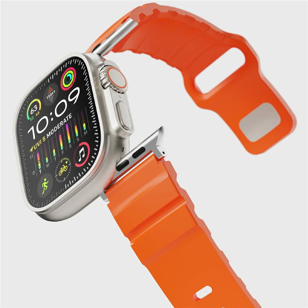 Fluorubber Strap for Apple Watch Ultra 3 2 1 49mm / Series 11 10 46mm / 9 8 7 45mm / SE3 SE2 SE 6 5 4 44mm / 3 2 1 42mm Adjustable Watch Band - Orange - 5