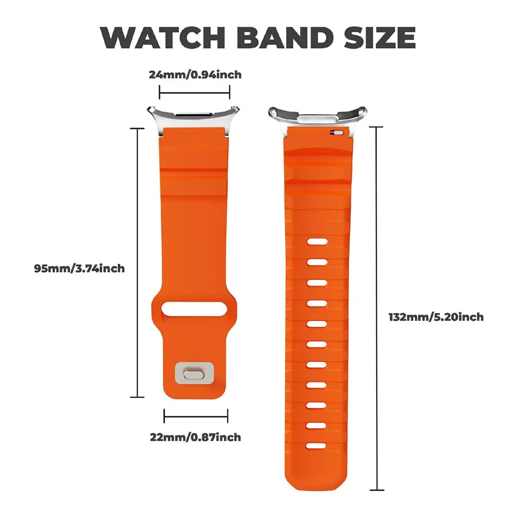 For Samsung Galaxy Watch Ultra2 47mm / Watch Ultra (2025) 47mm / Watch Ultra 47mm Fluorubber Strap Adjustable Watch Band - Orange+Silver - 4