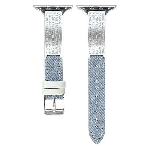Watch Band For Apple Watch Ultra 3 2 1 49mm / Series 11 10 46mm / 9 8 7 45mm / SE3 SE2 SE 6 5 4 44mm / 3 2 1 42mm Poetry Metal Curved Plate Wrist Strap - Baby Blue Denim - 1