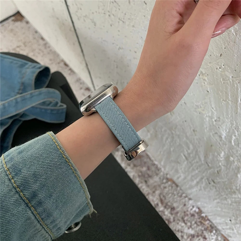 Watch Band For Apple Watch Series 11 10 42mm / 9 8 7 41mm / SE3 SE2 SE 6 5 4 40mm / 3 2 1 38mm Star Pattern Magnetic Buckle Denim Strap - Washed Blue  /  Silver - 5