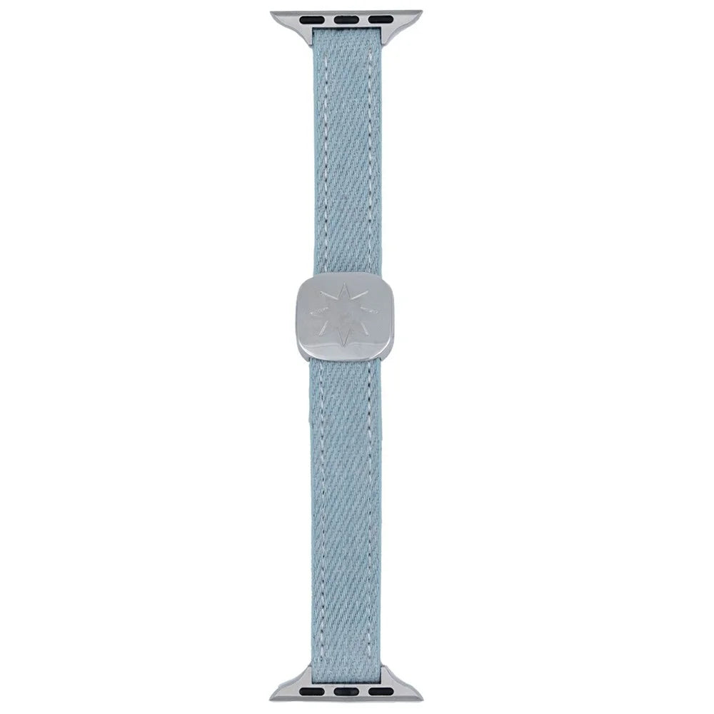 Watch Band For Apple Watch Ultra 3 2 1 49mm / Series 11 10 46mm / 9 8 7 45mm / SE3 SE2 SE 6 5 4 44mm / 3 2 1 42mm Magnetic Buckle Denim Strap - Washed Blue  /  Silver - 1