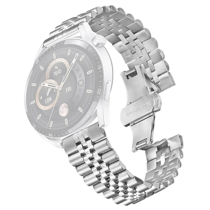 For Haylou RS4 LS12 Wrist Band 5-Bead Stainless Steel Butterfly Clasp Watch Strap - Silver - 1