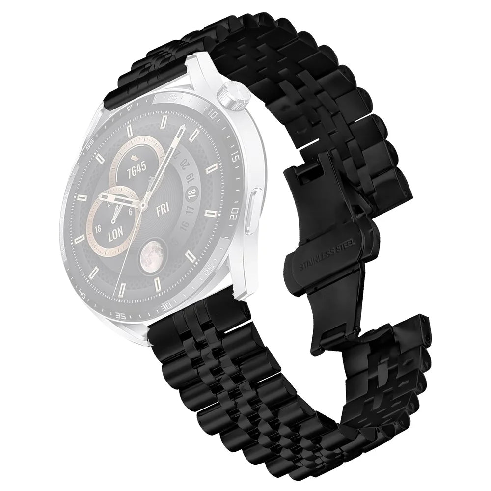 For Garmin Forerunner 255 Wrist Band 5-Bead Stainless Steel Butterfly Clasp Watch Strap - Black - 1