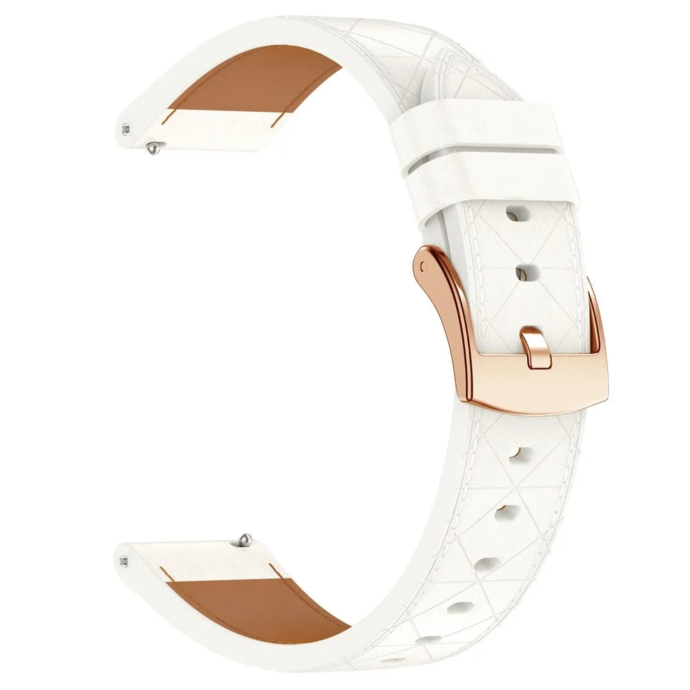 Watch Band for Garmin Venu 3S / 2S / Forerunner 265S / 255S Genuine Cow Leather Strap with Rose Gold Buckle - White - 1
