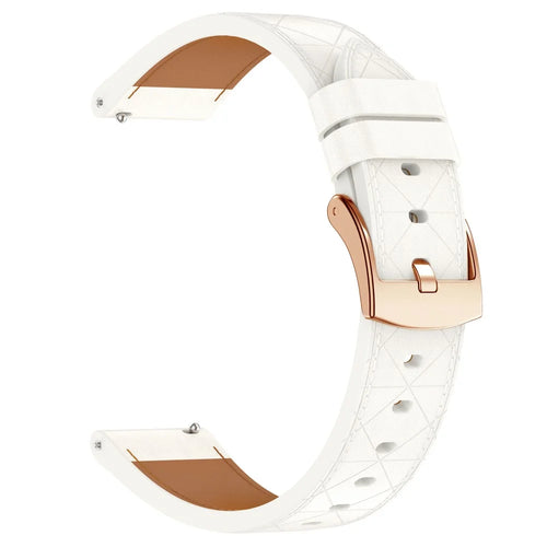Watch Band for Garmin Venu 3S / 2S / Forerunner 265S / 255S Genuine Cow Leather Strap with Rose Gold Buckle - White - 1