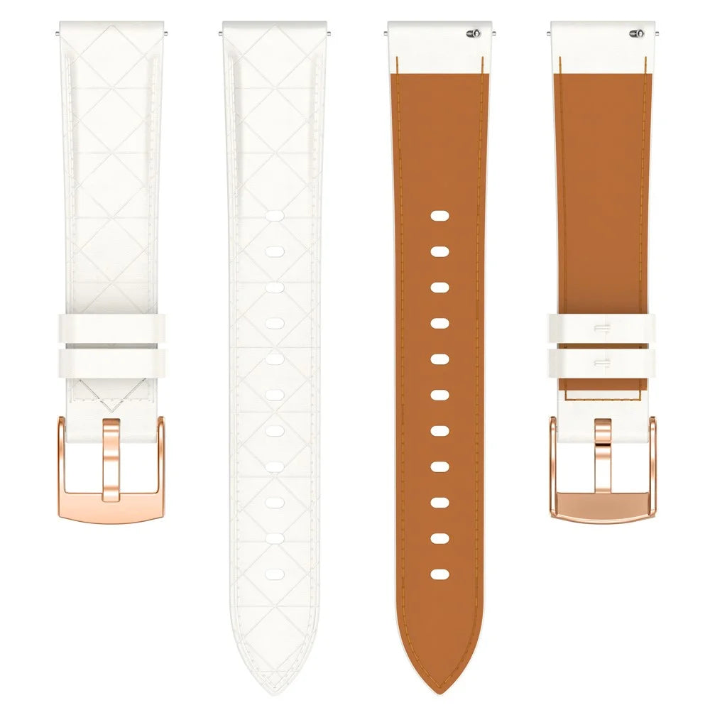 Watch Band for Garmin Venu 3S / 2S / Forerunner 265S / 255S Genuine Cow Leather Strap with Rose Gold Buckle - White - 3