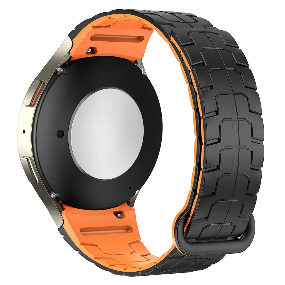 Watch Band for Samsung Galaxy Watch FE 40mm / Watch7 44mm 40mm Magnetic Dragon Scale Texture Silicone Strap - Black+Orange - 1