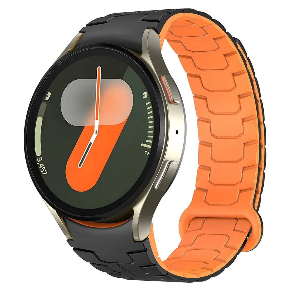 Watch Band for Samsung Galaxy Watch FE 40mm / Watch7 44mm 40mm Magnetic Dragon Scale Texture Silicone Strap - Black+Orange - 2