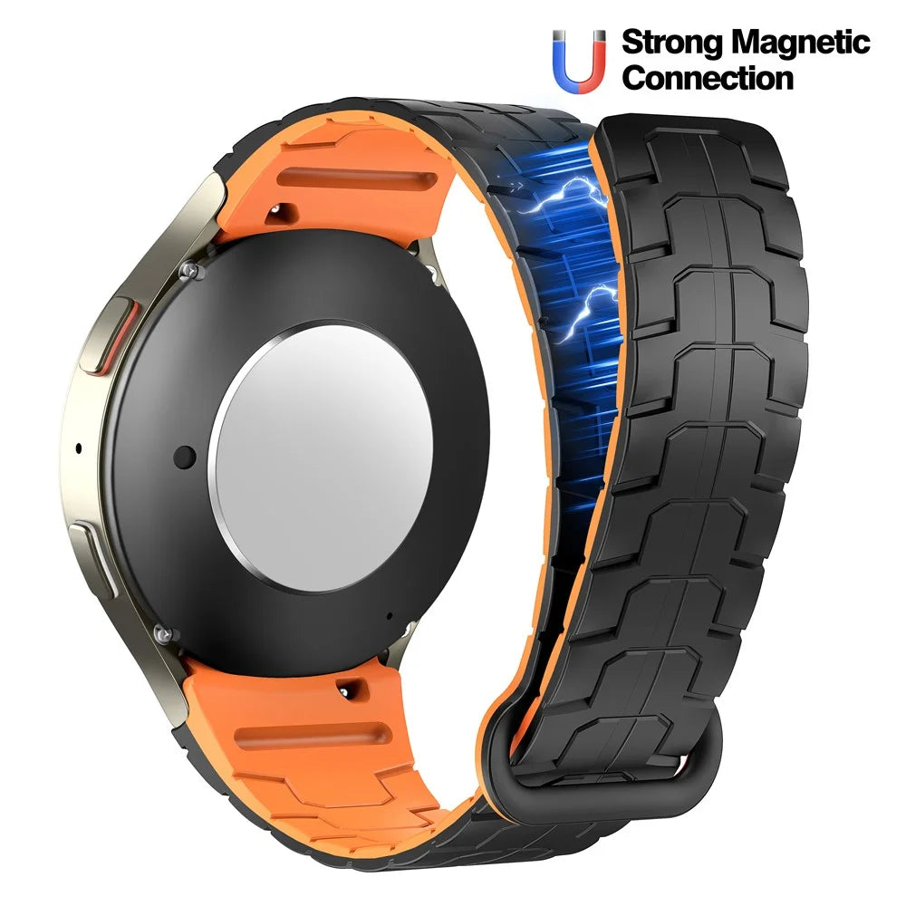 Watch Band for Samsung Galaxy Watch FE 40mm / Watch7 44mm 40mm Magnetic Dragon Scale Texture Silicone Strap - Black+Orange - 3