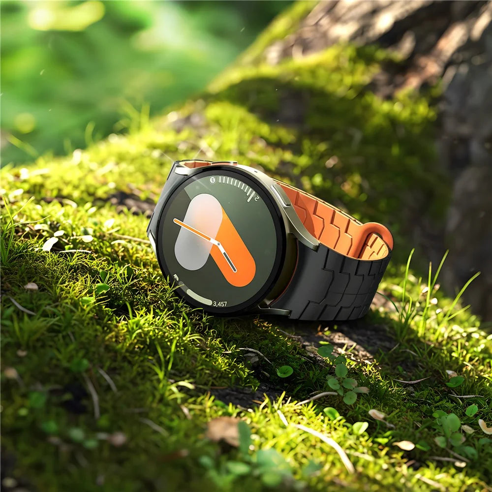 Watch Band for Samsung Galaxy Watch FE 40mm / Watch7 44mm 40mm Magnetic Dragon Scale Texture Silicone Strap - Black+Orange - 4